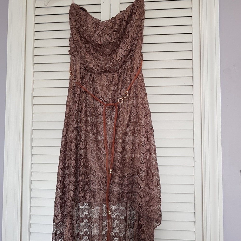 Lacey casual low-high taupe strapless dress